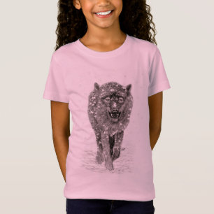 T-Shirt Loup noir en colère dans la neige, hiver sauvage
