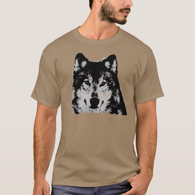 T-shirt Loup noir et blanc (Devant)
