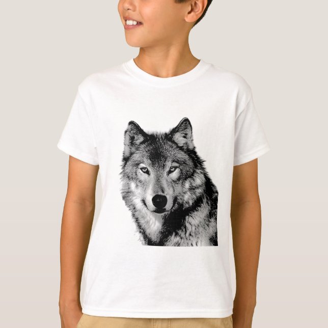 T-shirt Loup noir et blanc (Devant)