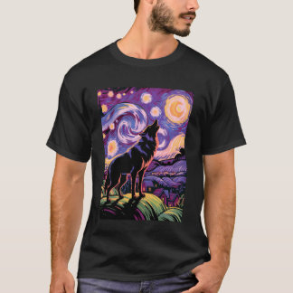 T-shirt Loup Nuit Étoilée Hurlement Lune Cadeaux Drôles po