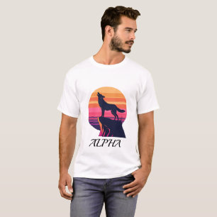 T-shirt Loup Rétro Coucher de Soleil Alpha