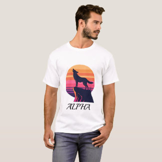 T-shirt Loup Rétro Coucher de Soleil Alpha
