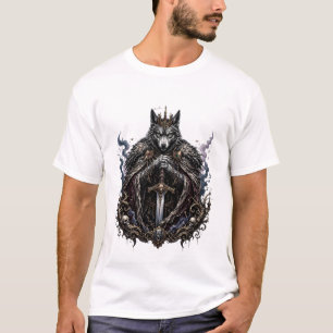 T-shirt Loup Roi Dark Fantasy Graphique Gothique