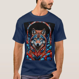 T-shirt Loup rouge, blanc, bleu