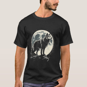 T-shirt Loup Solitaire Pleine Lune Sauvage Nature Nuit Cie