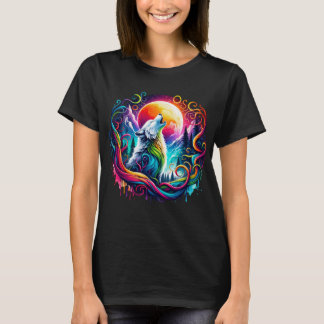 T-shirt Loup surréaliste hurlant à la lune 02