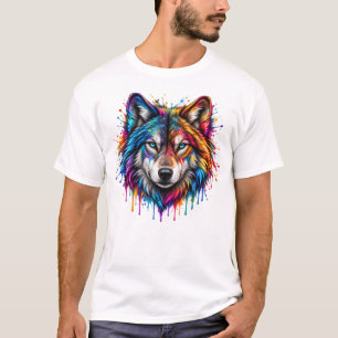 T-shirt Loup Tête Arc-en-Ciel Néon – Art Éclaboussure Colo