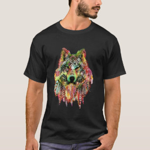 T-shirt Loup tribal amérindien w Pieds Stars Long
