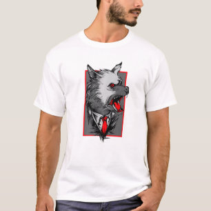 T-shirt Loup With Red Eyes And Red Tie Animal Wolf