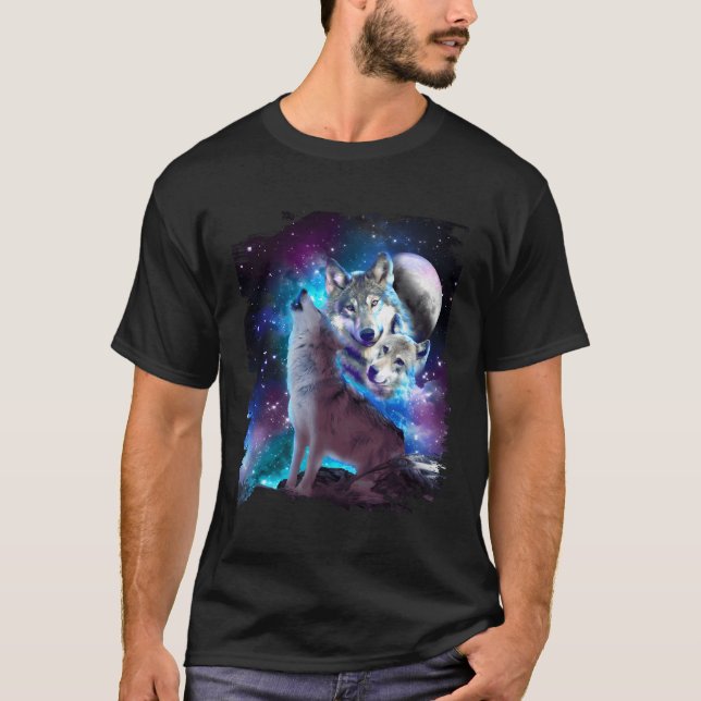 T-shirt Loups de l'espace cosmique Famille hurlant à la lu (Devant)