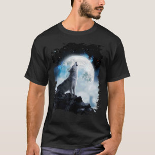 T-shirt Loups de l'espace cosmique hurlant sur la lune