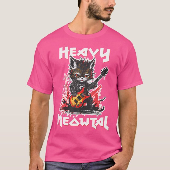 T-shirt Lourd Chat en métal Jouer Guitare Rock Chat Musiqu (Devant)