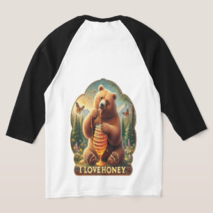 T-shirt L'Ours Mange Du Miel À Partir D'Un Peigne De Miel
