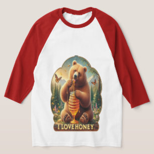 T-shirt L'Ours Mange Du Miel À Partir D'Un Peigne De Miel