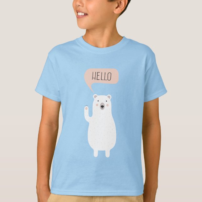 T-shirt L'ours polaire mignon dans la neige dit Bonjour (Devant)