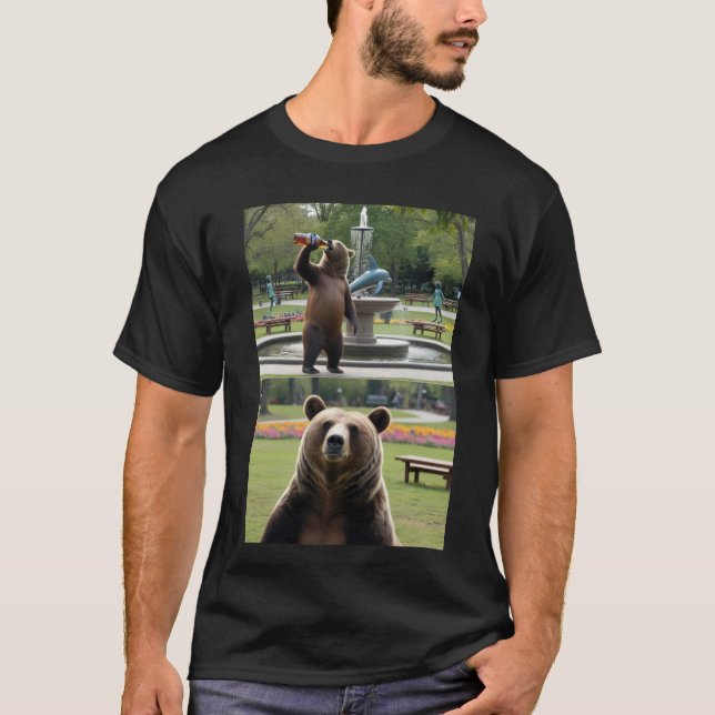 T-shirt "L'ours profite d'une pinte - Tee graphique amusan (Devant)