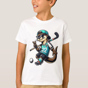 T-shirt Loutre de hockey avec un bâton signe de paix Lunet