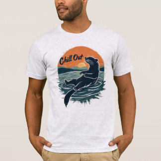 T-shirt Loutre de rivière drôle de natation Coucher de sol