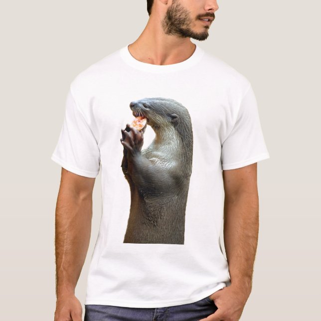 T-shirt Loutre enduite lisse mangeant des poissons (Devant)