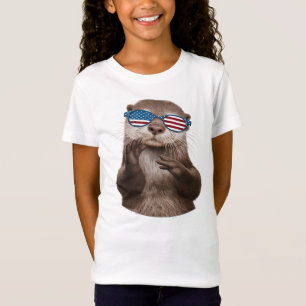 T-Shirt loutre mignonne avec lunettes de drapeau américain