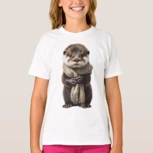 T-shirt Loutre pour enfants avec écharpe enroulée