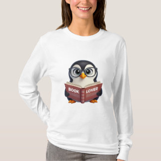 T-shirt Louveur de livre de pingouin mignon