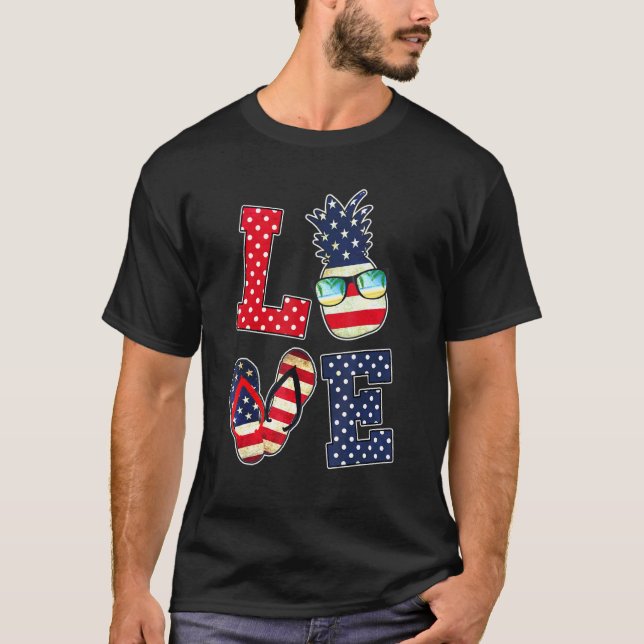 T-shirt Love 4 Juillet Drapeau Américain Lunettes de solei (Devant)