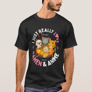 T-shirt Love Anime and Ramen Japanese Noodles Neko Kawaii