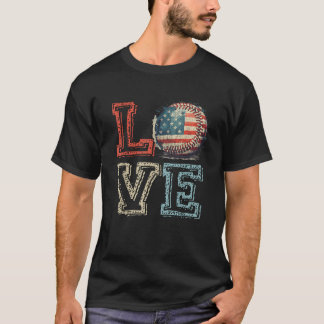 T-shirt LOVE Baseball Américain Drapeau Patriotique USA Ba