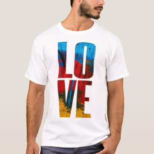 T-shirt Love Blue Red Jaune Noir tendance Art Abstrait
