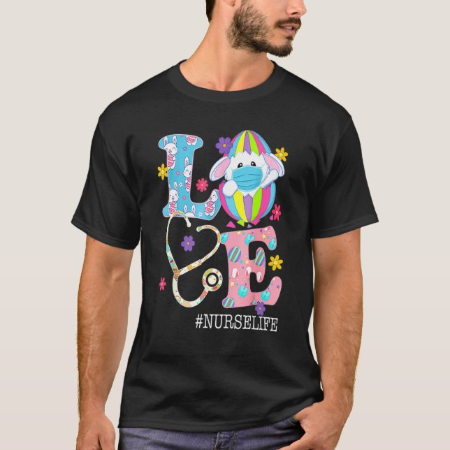 T-shirt Love Bunnies Stethoscope Infirmière Vie de Pâques  (Devant)