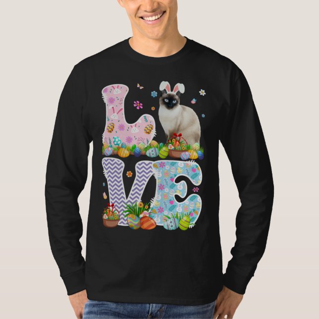 T-shirt Love Bunny Siamese Cat & Easter Egg Basket Easter  (Devant)