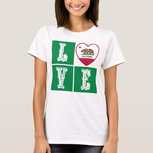 T-shirt Love California Republic State Drapeau Heart Pride (Devant)