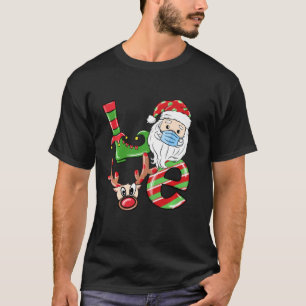 T-shirt Love Christmas 2020 Père Noël Head Reindeer Mask P