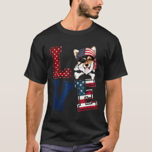 T-shirt Love Corgi Pirate visage drapeau américain