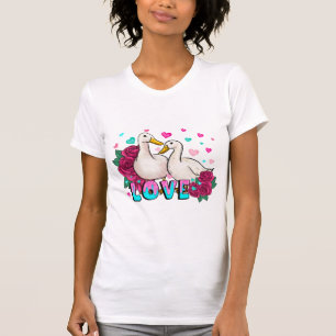 T-shirt LOVE Doves Coeurs Et Floral