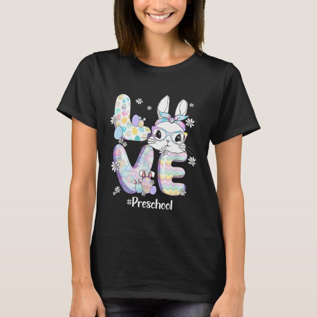 T-shirt Love Easter Preschool Teacher Bunny Cute Face Happ (Devant)