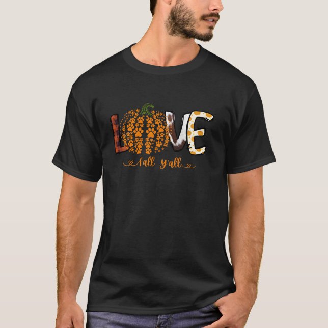 T-shirt Love Fall Y tout Citrouille Chien Empreinte de pat (Devant)