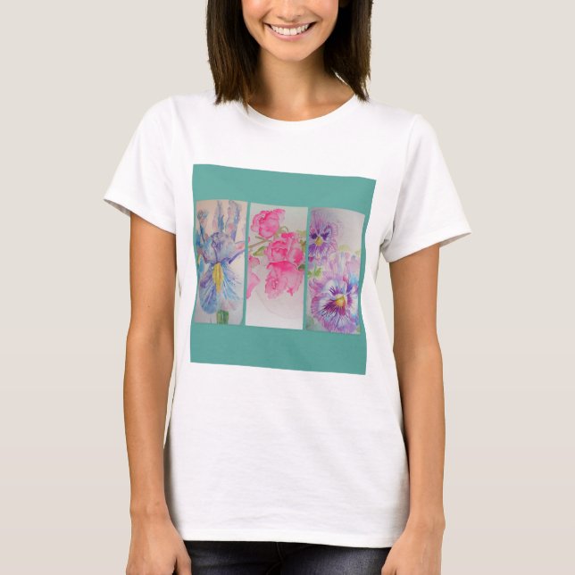 T-shirt Love Fleurs Floral Aquarelle Turquoise T Chemise (Devant)