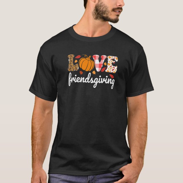 T-shirt Love Friendsgiving Text with Pumpkin & Autumn Leav (Devant)