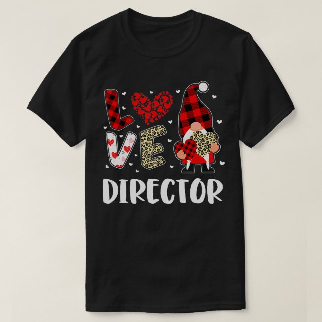 T-shirt Love Gnome Directeur Valentines Jour Plaid Leopard (Design devant)