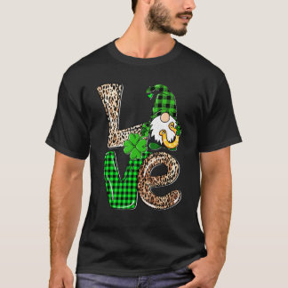 T-shirt LOVE Gnomes Leopard Plaid Irish St Patricks Day Gi