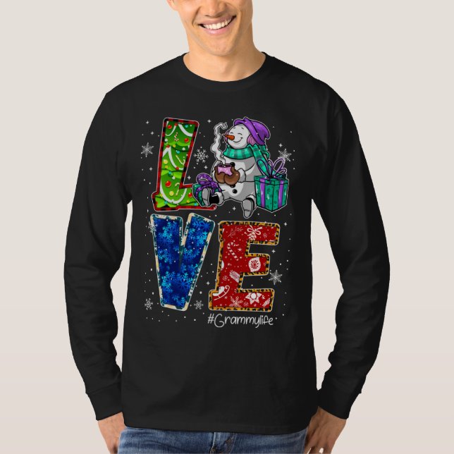 T-shirt Love Grammy Life Snowman Leopard Thanksgiving gram (Devant)