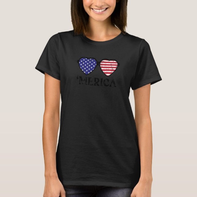 T-shirt Love Heart Lunettes de soleil Graphisme 4 juillet  (Devant)