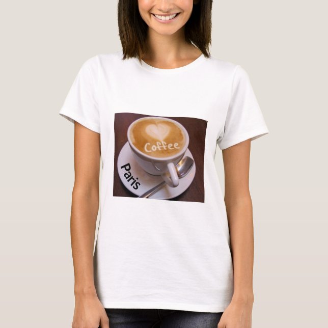 T-shirt Love Heart Paris Cappuccino Coffee Cup Mug (Devant)