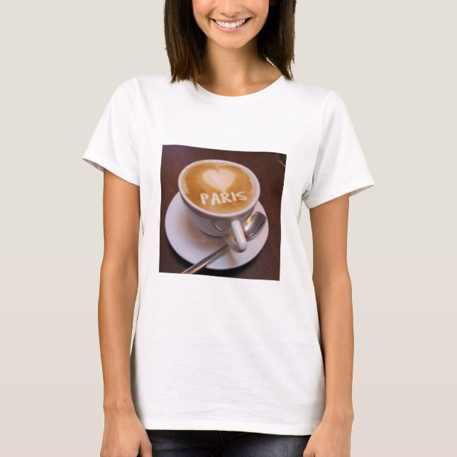 T-shirt Love Heart Paris Cappuccino Coffee Cup Mug (Devant)