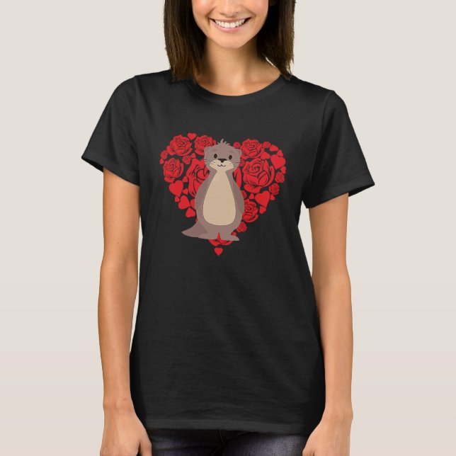 T-shirt Love Heart Valentine's Day Roses Sea Otter Boys Ki (Devant)