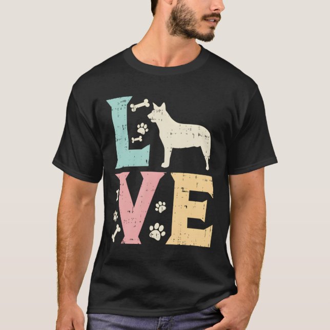 T-shirt Love Heeler Animal Animaux Animaux Bleus Rouge Chi (Devant)
