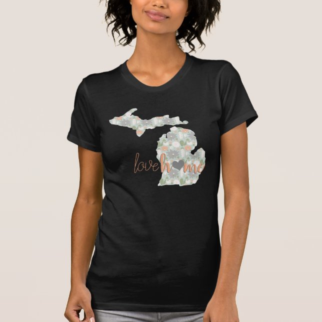 T-shirt Love Home Cactus Rempli Michigan Silhouette (Devant)