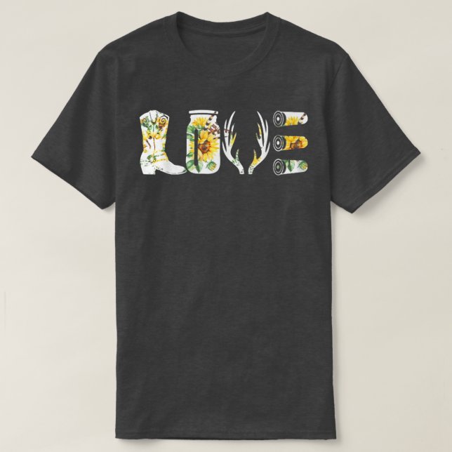 T-shirt Love Hunve Deer Boot Sunflower Spring  (Design devant)
